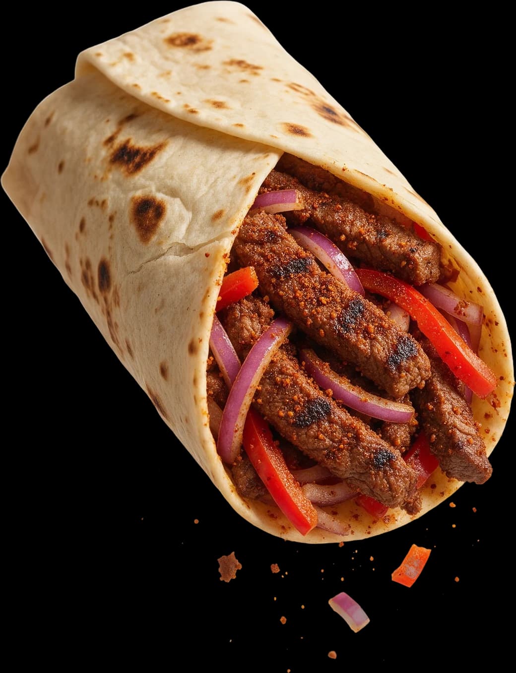 Beef suya and goat meat wrap